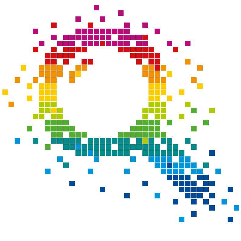 Logo des Auswahlassistenten: aus vielen bunten Pixeln bestehende Lupe